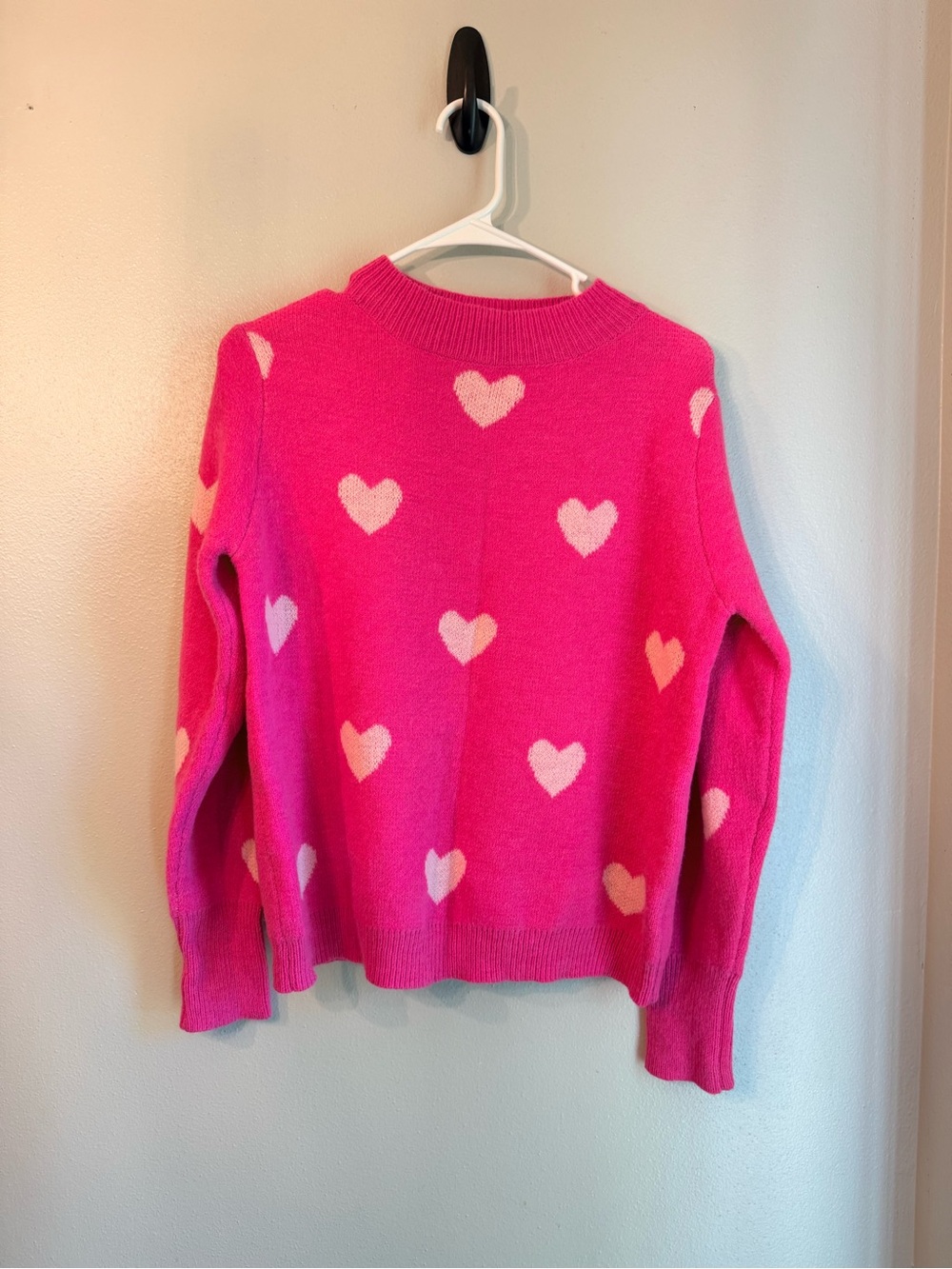 SHEIN Hot Pink Heart Crewneck Sweater L